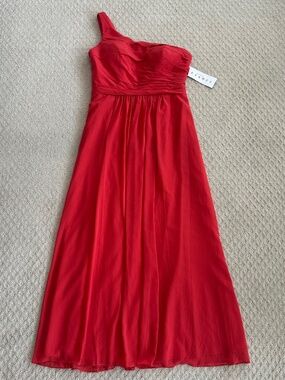 Bill Levkoff One-Shoulder Chiffon Bridesmaid Dress Persimmon 16 Classic Prom NWT